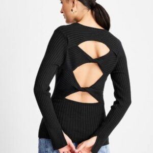 NWT Future Collective Black Twisted Back Sweater Modern Minimalist Retro